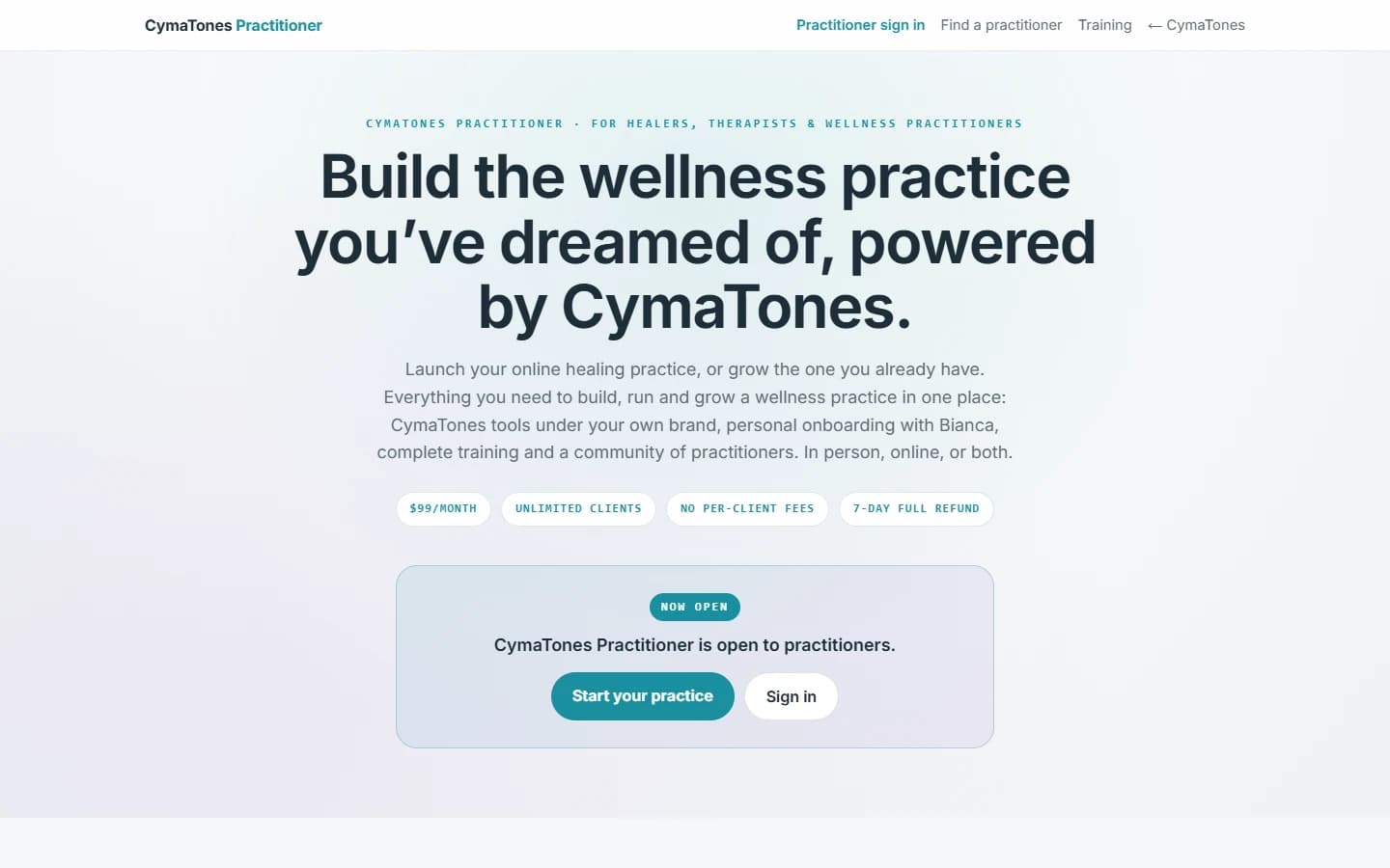 CymaTones Practitioner: The public Practitioner page at app.cymatones.com/practitioners.