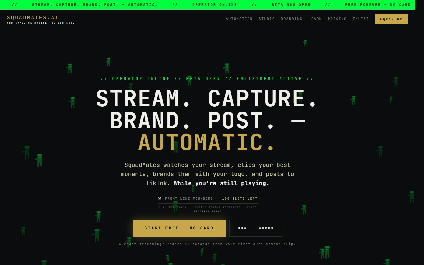 SquadMates: The squadmates.ai home page.